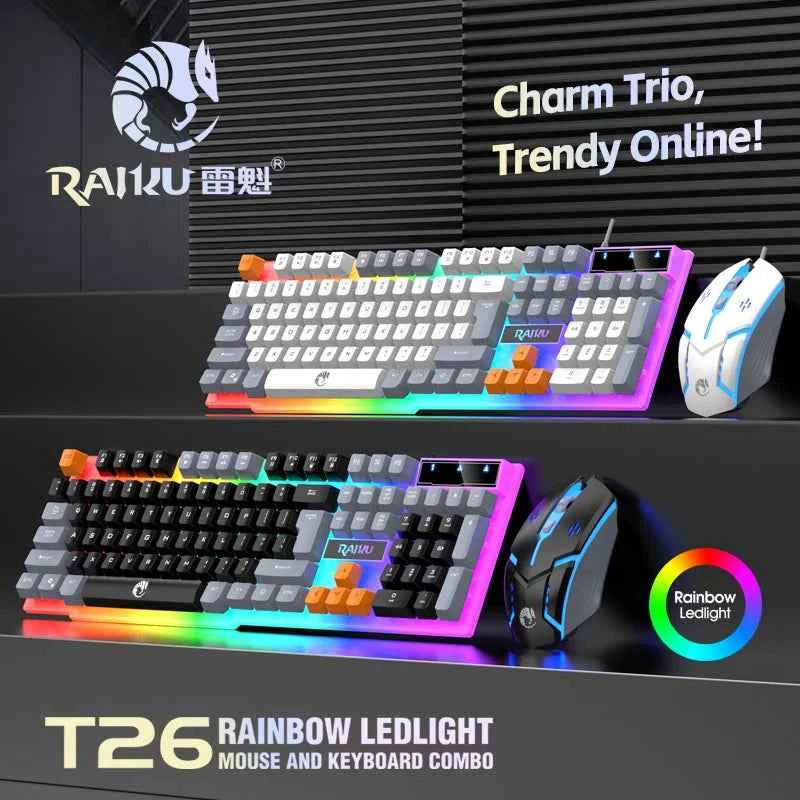 • Keyboard and Mouse with Colorful Light: The Raiku T26 keyboard and mouse set comes with a variety of colorful lights, providin