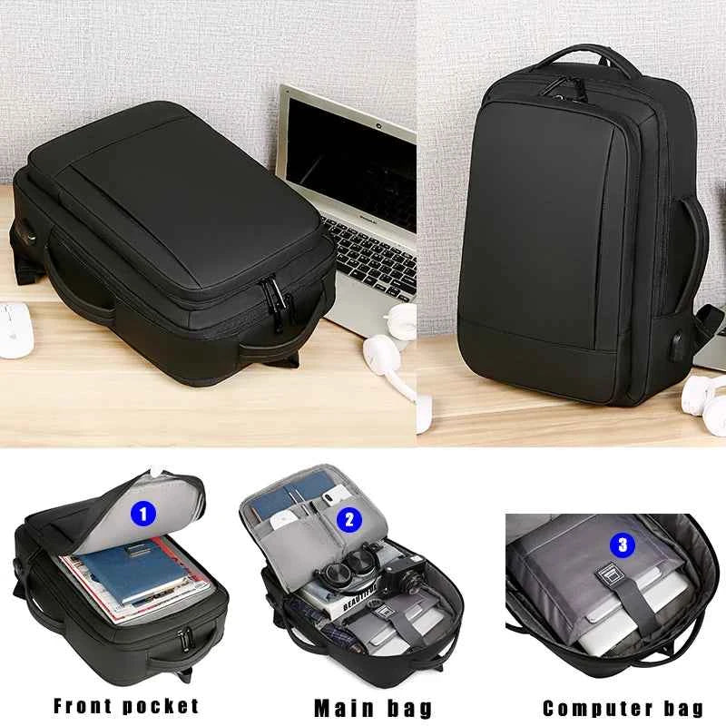 1Pcs Expandable Travel Backpack, Business casual men's backpack,with USB charging,waterproof fabric,suitable for daily commuting