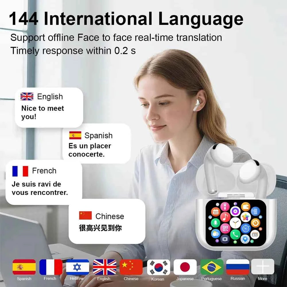 Real Time Translators Headphones Wireless Earphones Noise Canceling IPX7 Waterproof Smart Touch Control Kids Women Men Earbuds