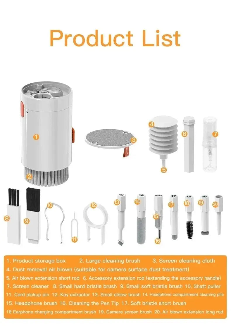 20-in-1 Cleaner Kit Computer Keyboard Brush Earphones Cleaning Pen Screen Cleaning Spray Bottle Cleaning Tools Keycap Puller Set