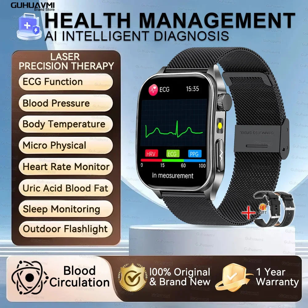 New Laser Treatment Three High Smart Watch Men ECG Heart Rate Uric Acid Health Tracker 1.95 inches Sapphire Glass SmartBracelet