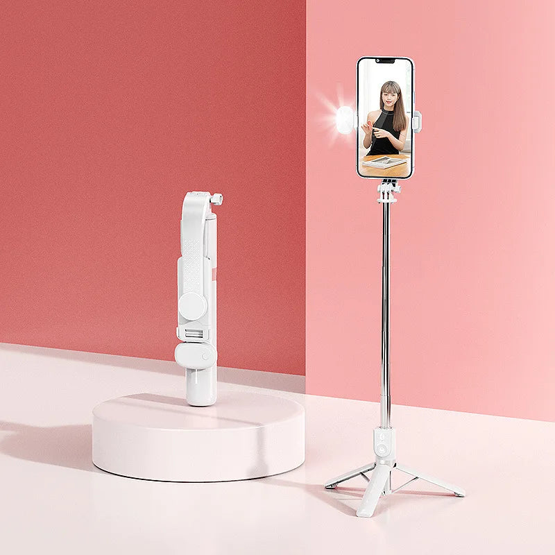 Extendable 1M Bluetooth Selfie Stick with Fill Light and Tripod Stand for Handheld Tk Live Desk Mount