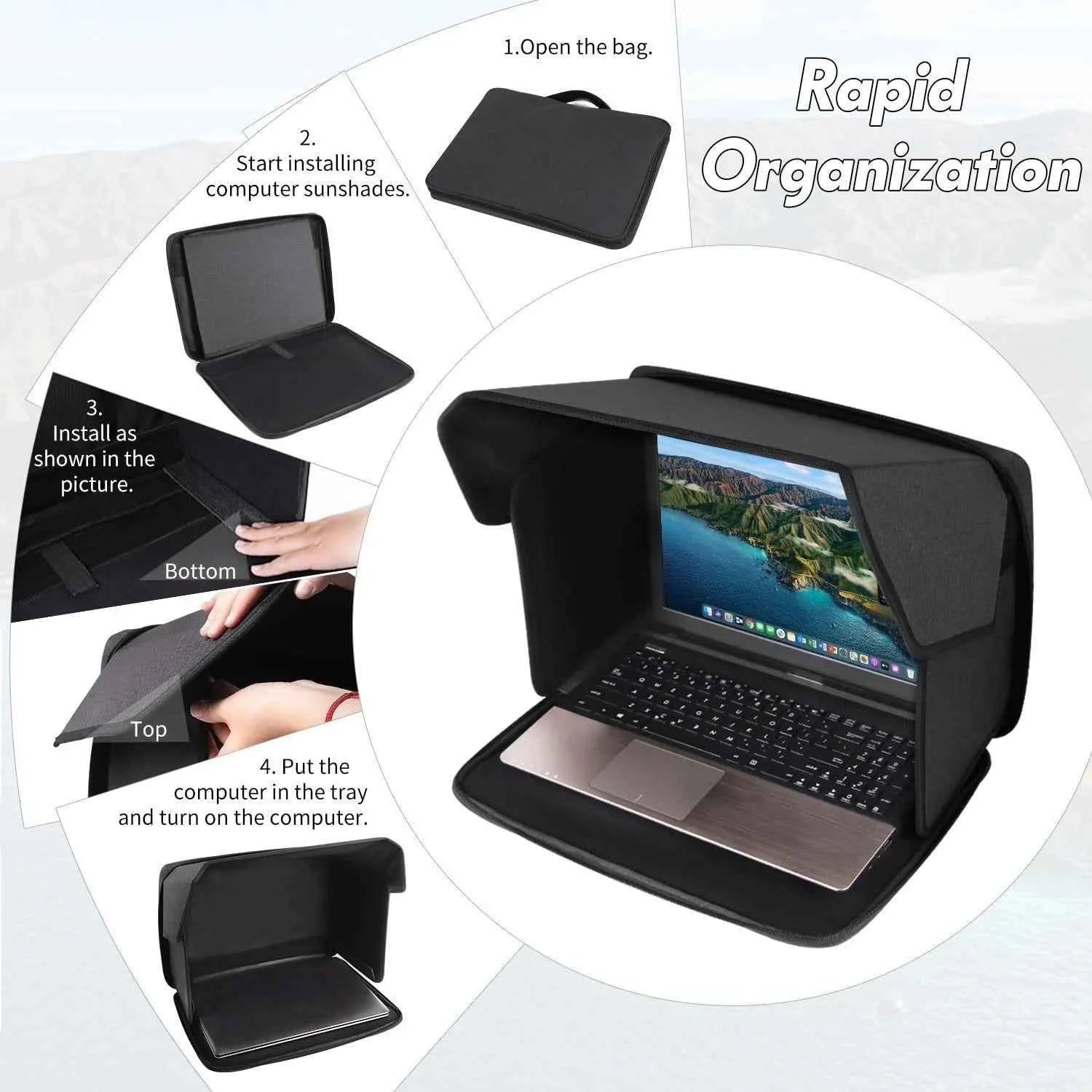 Laptop Sun Protection Portable 14/16 Inches Laptop Umbrella Computer Sun Protection Bag for Outdoor Work Foldable Shield Cover