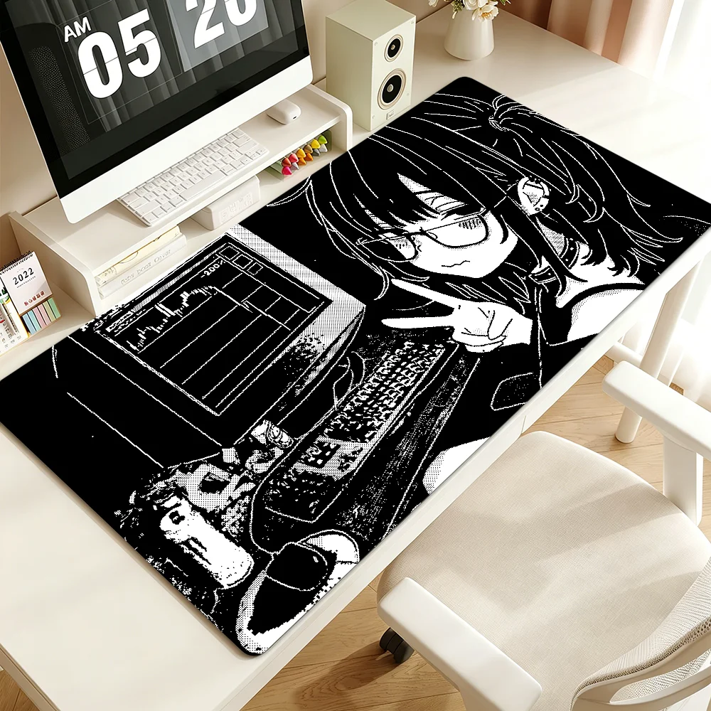 Y2K Anime Pixel Girl black white Mouse Pad Non-slip Thickened MousePad Student Cushion Large Writing Gaming Lockedge Office