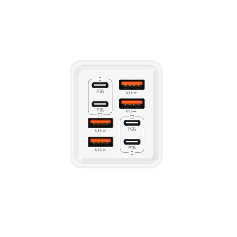 240W GaN USB C Charger 8 in 1 Fast Charging Phone Charger Power Adapter For iPhone Xiaomi Type C EU/US/UK Plug Wall Charger