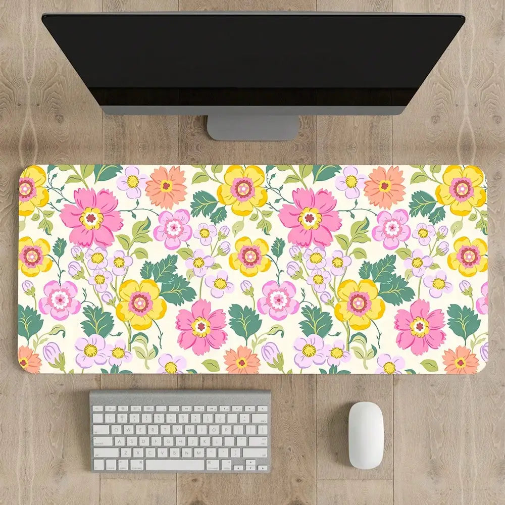 Large Mouse Pad, Wildflowers Floral Desk Mat Computer Keyboard Pad Non-Slip Rubber Base With Stitched Edges For Laptop Gaming, Office & Home