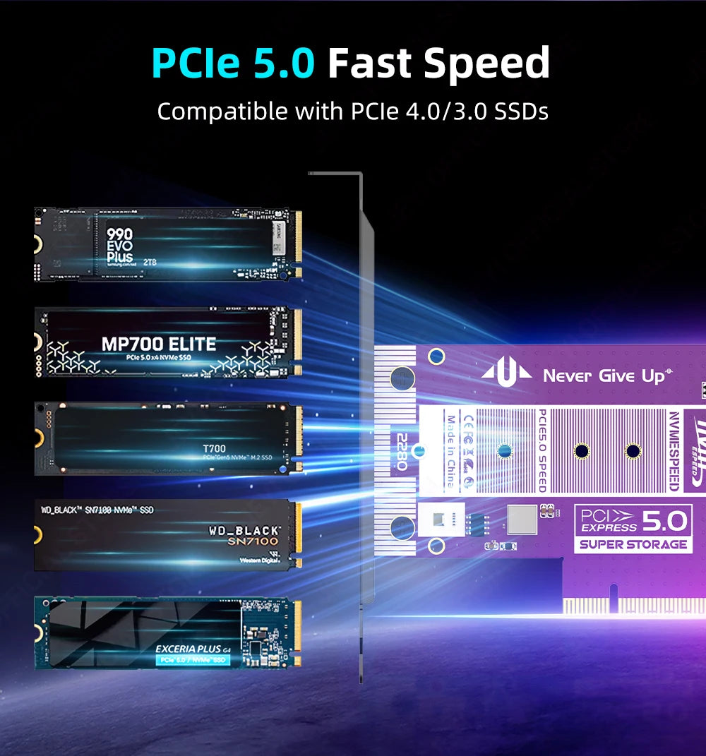 JEYI PCIe 5.0 to M.2 NVMe Adapter Card, High-Speed PCIe X4/X8/X16 to M2 SSD Converter with Cooling Heatsink for Gen5 SSD 128Gbps