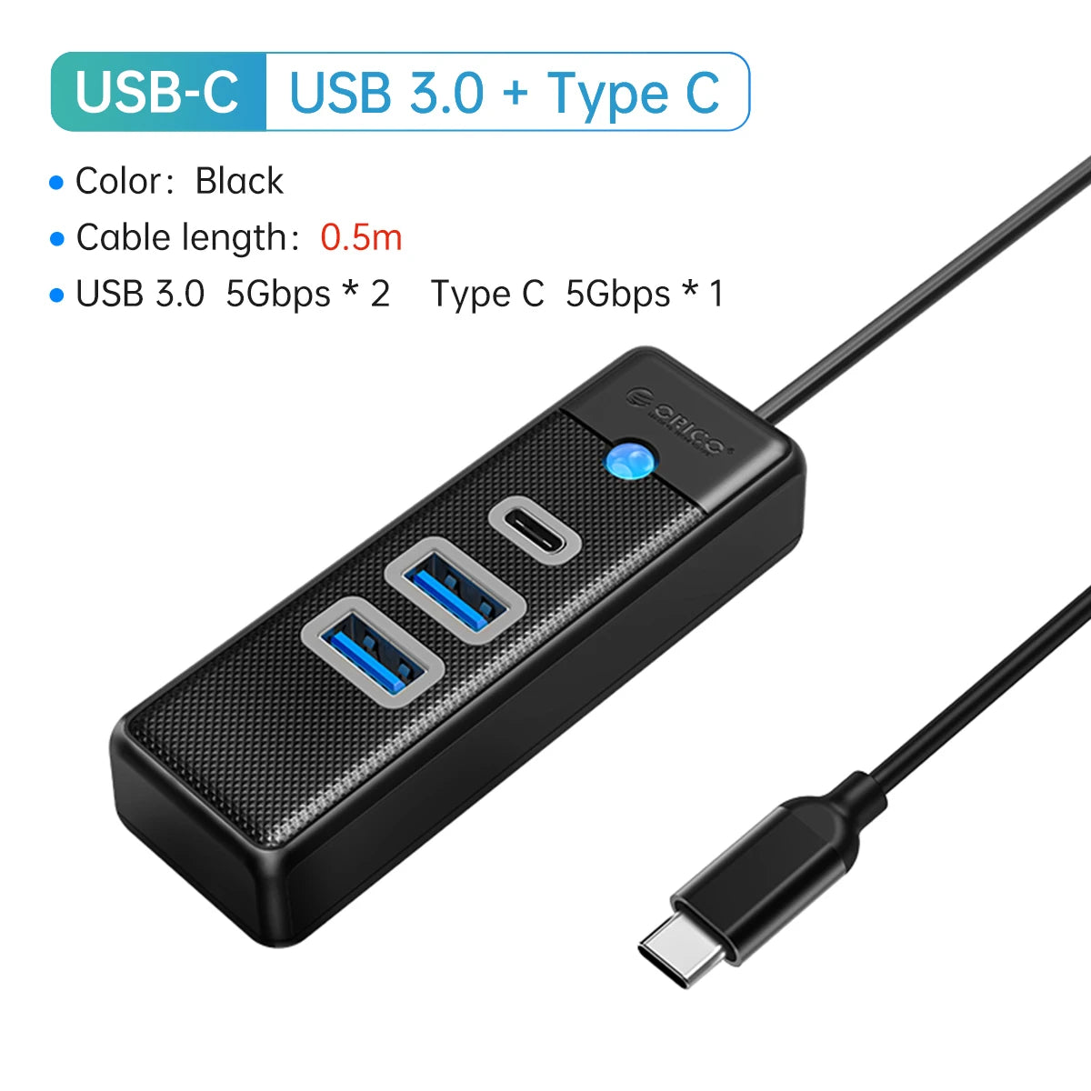 ORICO-Multi Type C Splitter 4 Ports USB 3.0 HUB 5Gbps High Speed OTG Adapter for PC Computer Accessories Macbook Pro