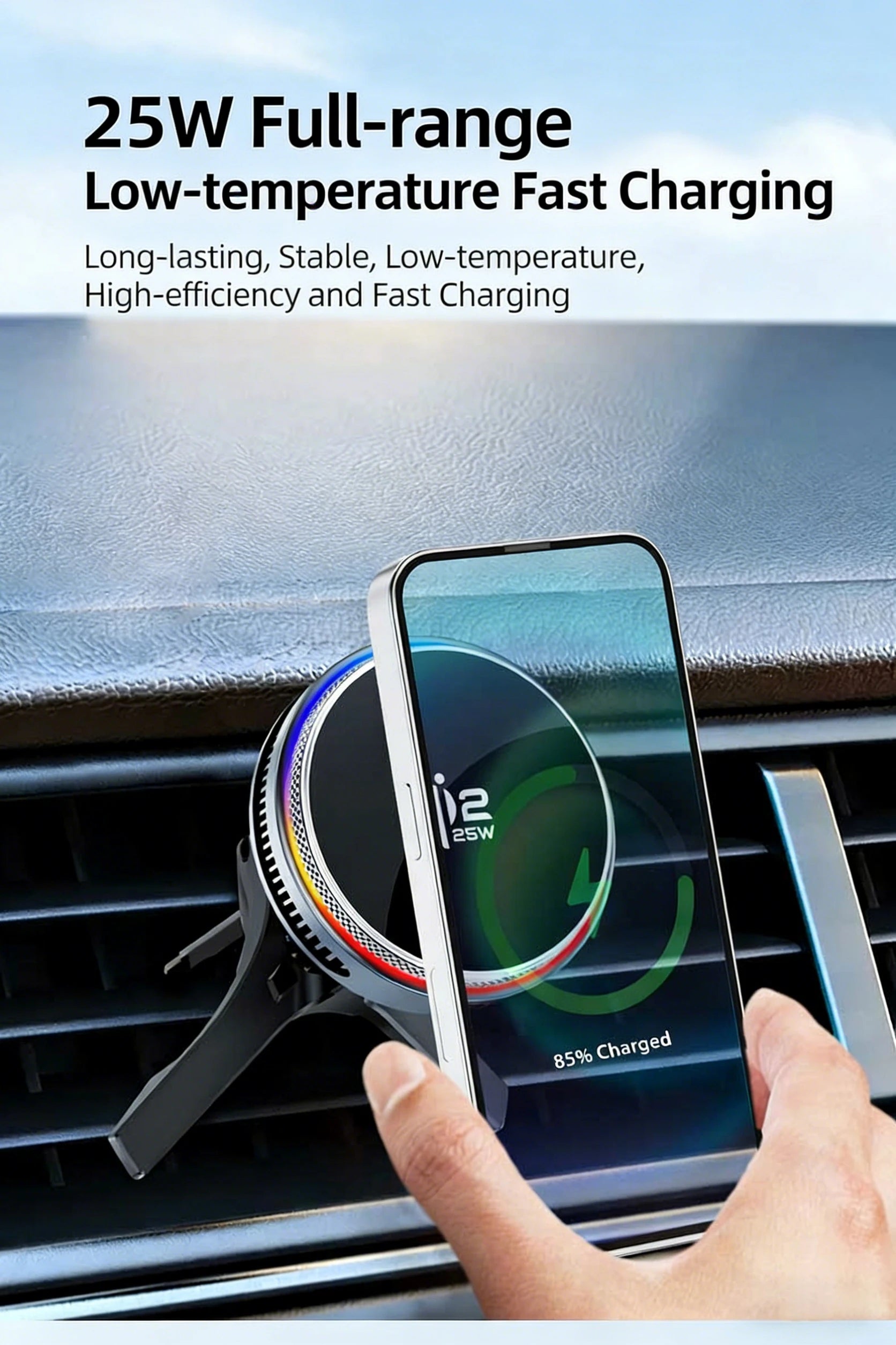 ACEFAST Qi2 25W Magnetic Wireless Car Charger Air Cooling Magnetic RGB Light Phone Holder with Car Lighter Charger For iPhone 17