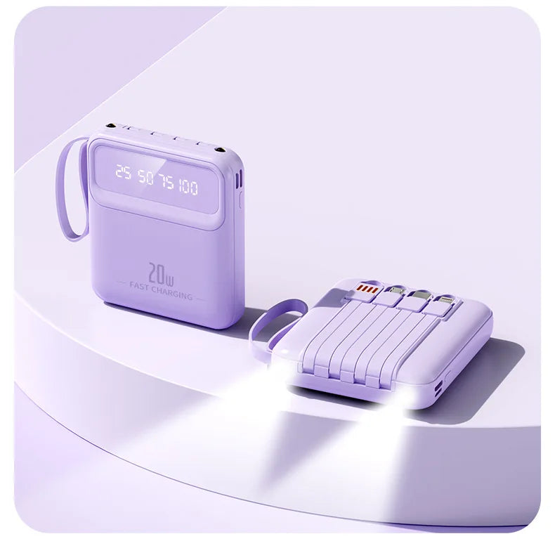 20000mAh 10000mAh Power Bank Built-in Cable Phone External Battery Powerbank Charger for Xiaomi Poco iPhone Samsung iPad