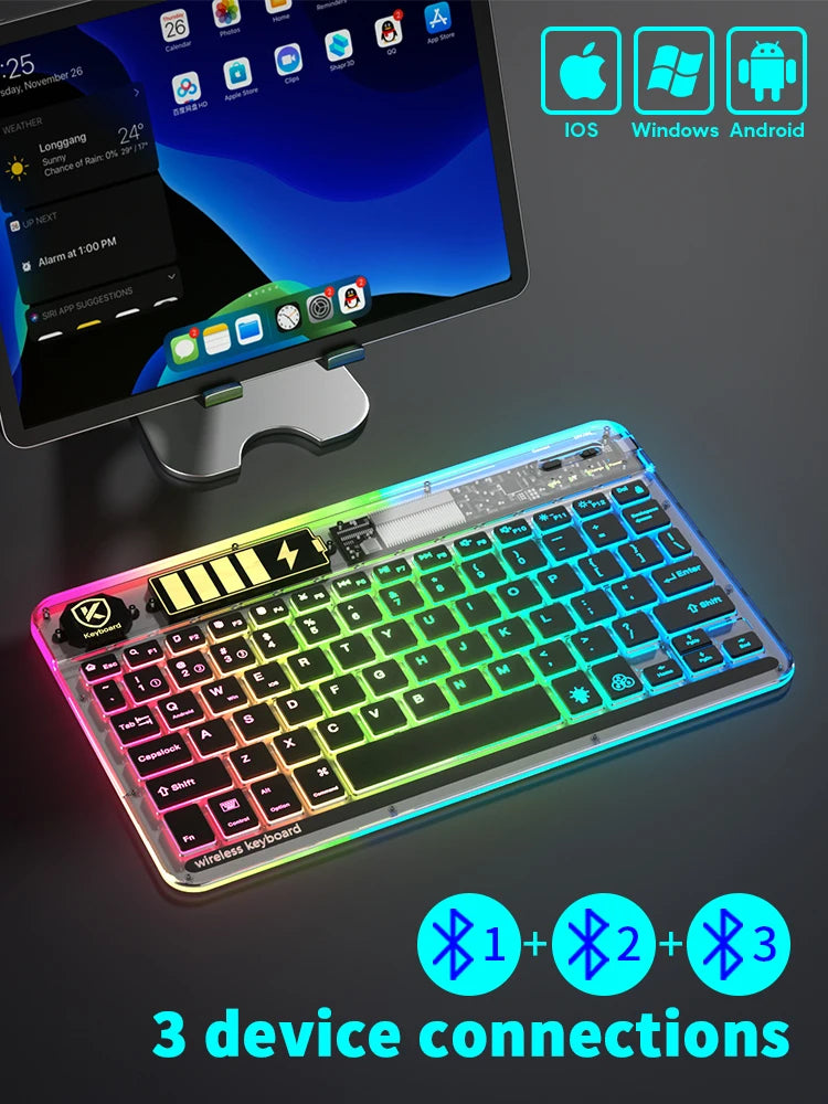 Transparency Bluetooth Keyboard For Tablet Phone Wireless Keyboard Korean Russian French Arabic Tablet for iPad Android