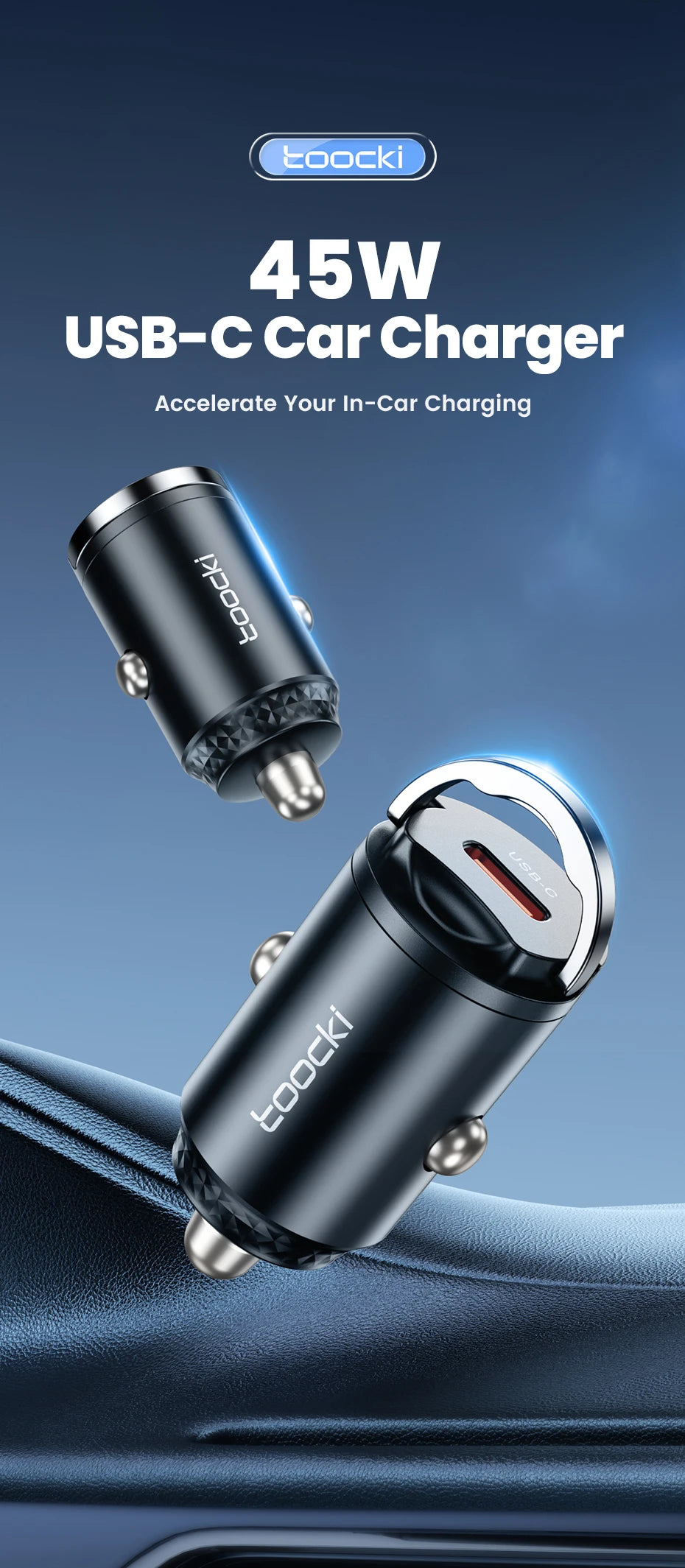 Toocki 45W USB Type C Dual Ports Car Charger Quick Charge 3.0 FCP SCP For iPhone Xiaomi Huawei Samsung Fast Charging Car Charger
