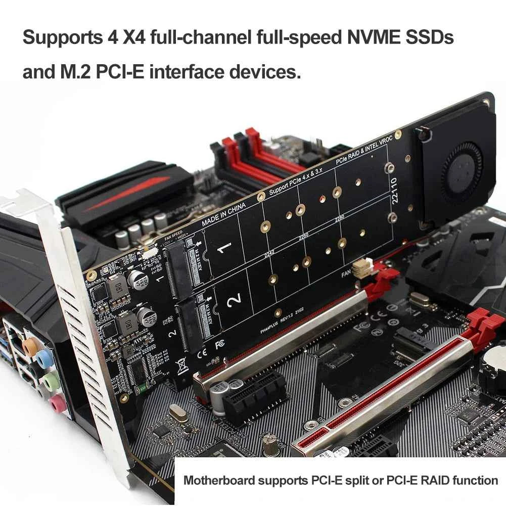 PCI Express 4.0 X16 to 4 Port NVME RAID Card Adapter Card M Key 4 NVME 4x32Gbps M2 NVME Expansion Card for 2280/2260/2242/2230