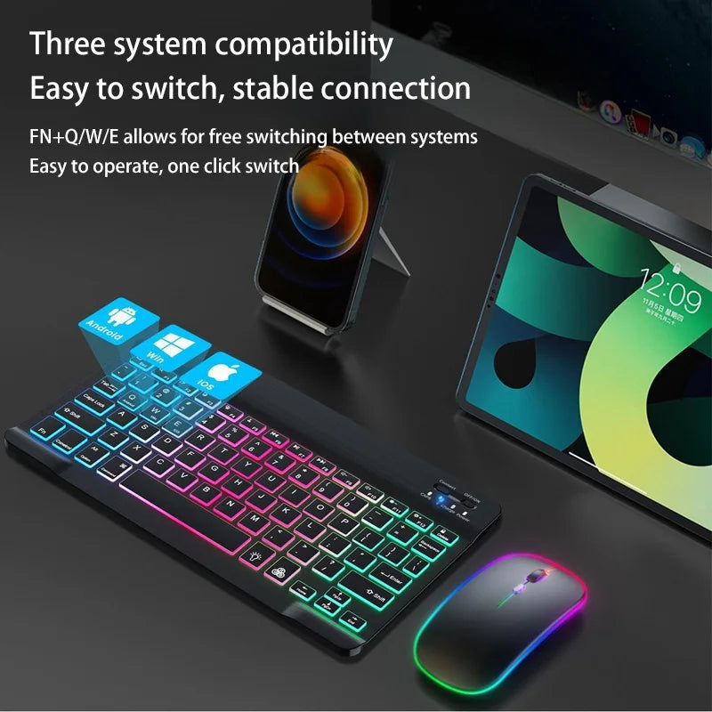 Wireless Bluetooth Backlit Keyboards RGB Colorful Gradient Luminous Mini Keyboard And Mouse Set For Apple Samsung Tablet