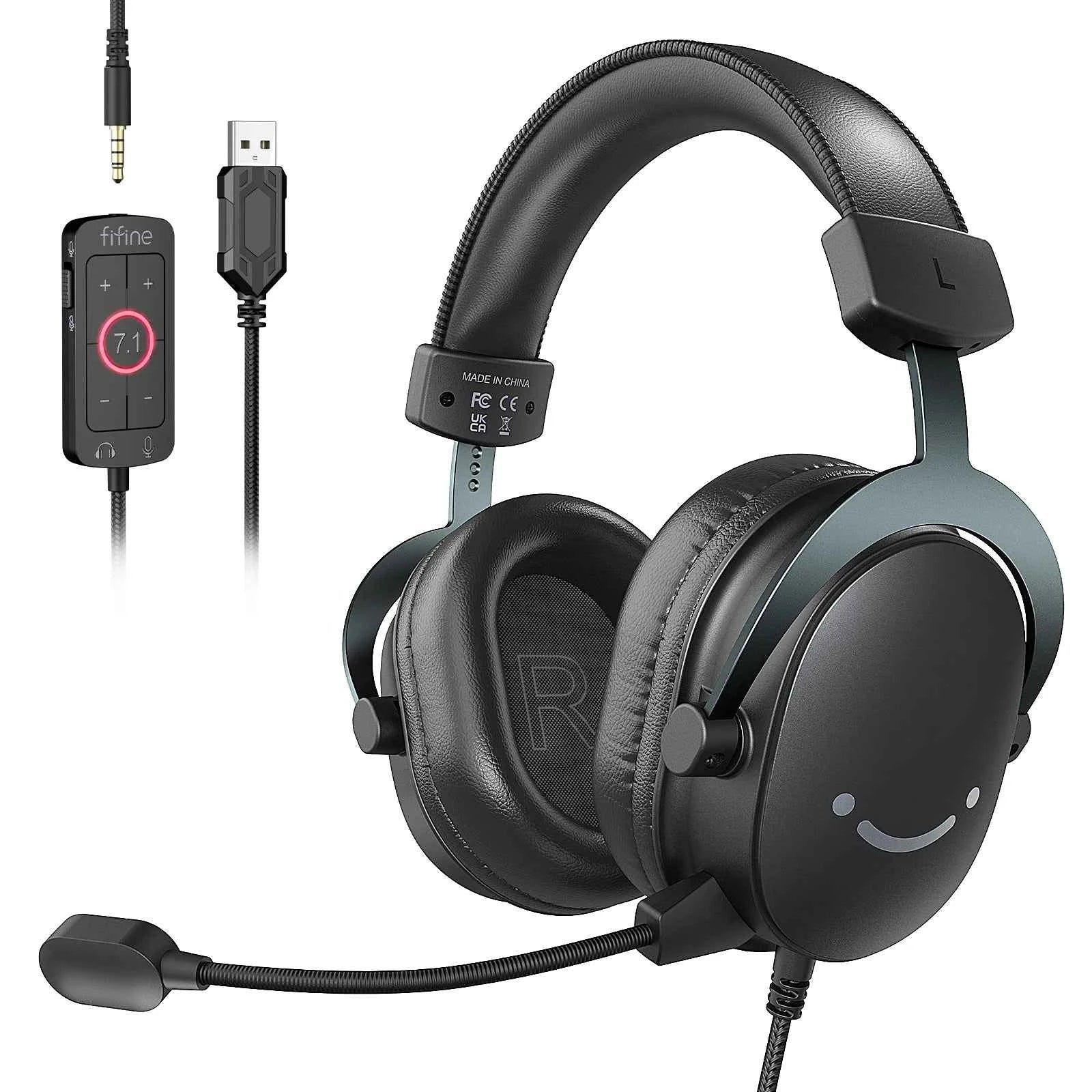 FIFINE Headset,3.5 mm jack & USB Headphone with 7.1 Surround Sound/volume control/Mute switch for PC/MAC/PS4/PS5 Mixer-H9