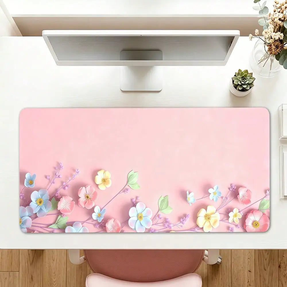 1pc, 31.50 X 11.81 Pink Floral Blossom Large Waterproof Mouse Pad, Antislip Desk Protector For Keyboard, Mouse, Smooth For Gaming, Desk Accessory, For Home