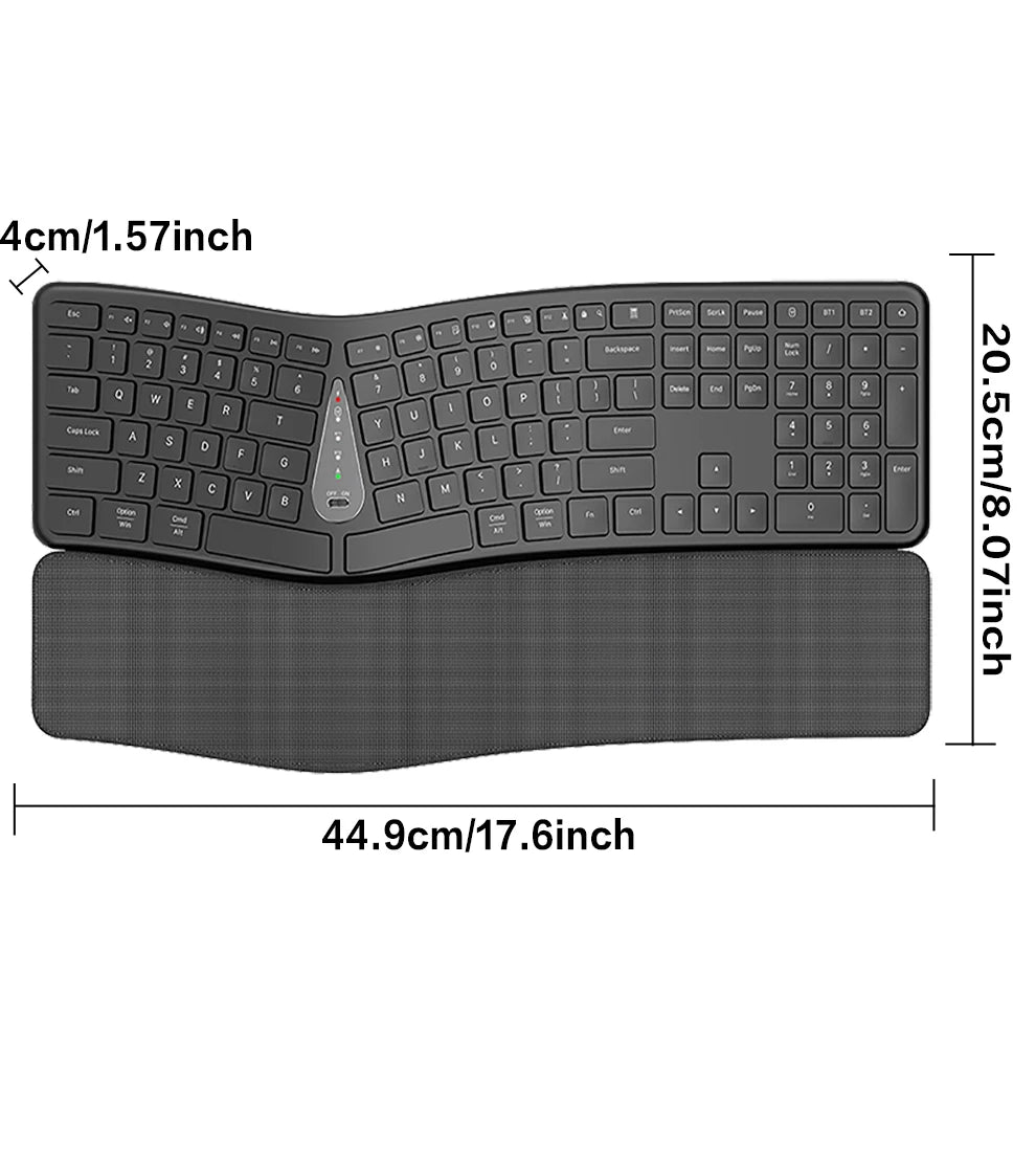 Ergonomic Wireless Silent Split Keyboard Mouse Combo With Wrist Rest BT Dual Mode Wireless Rechargeable Keyboard For Win7/8/10