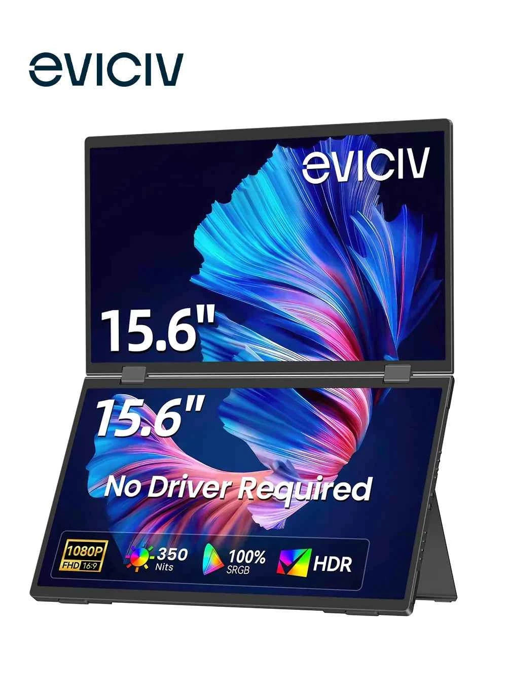 EVICIV Stacked Portable Monitor 15.6 Inch Dual Foldable Travel Display 1080P 100% sRGB USB-C HDMI Triple Laptop Screen Extender