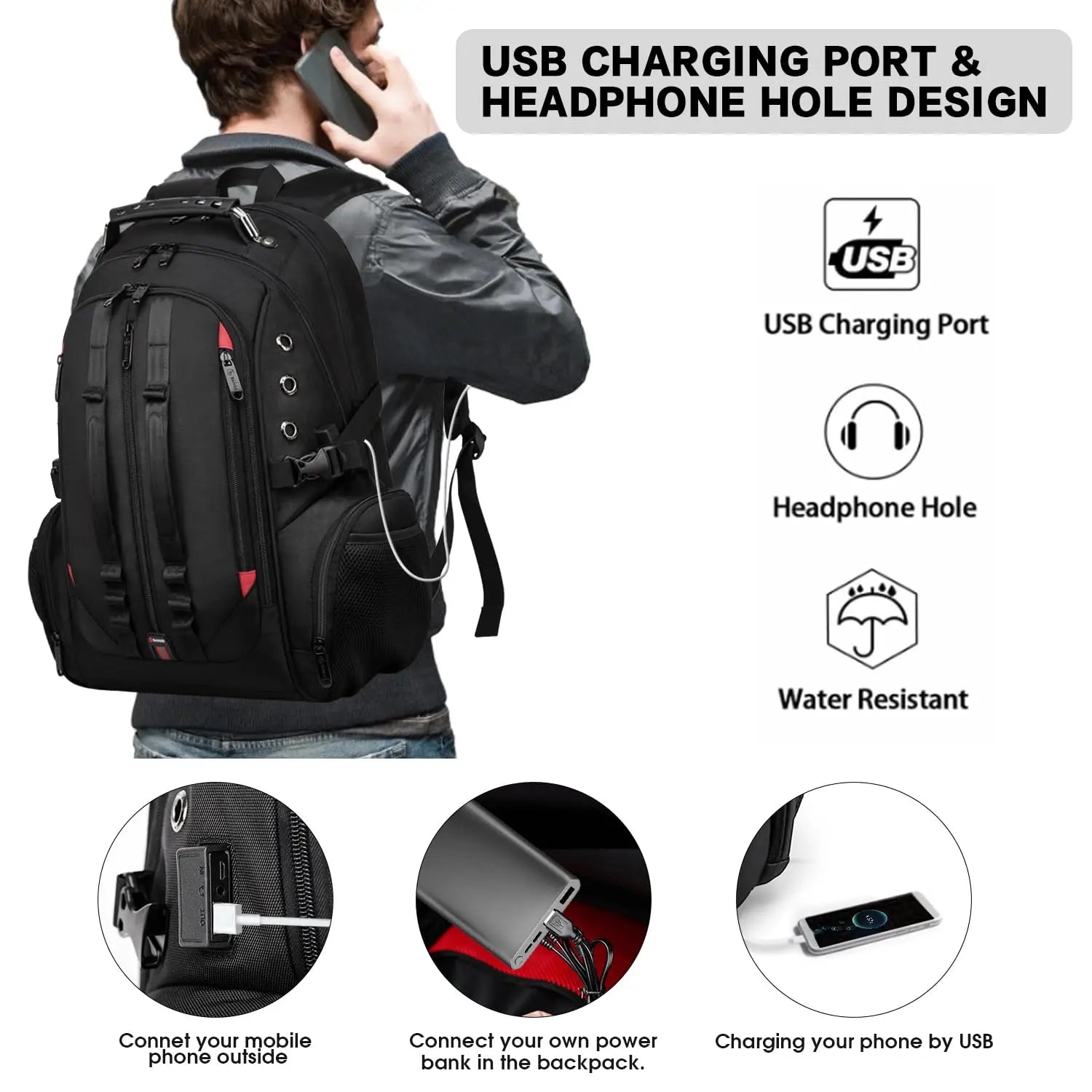 BANGE Large Multi-Function 40L Laptop Backpack 17 Inch Durable Travel Backpack School Bag For Teenagers with USB Recharging Port