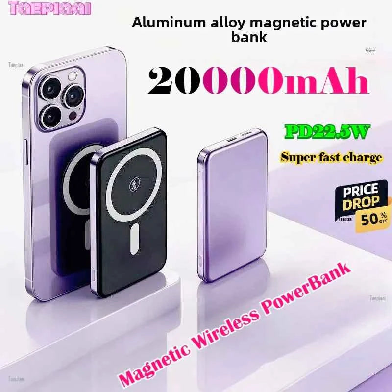 Taepiaai 20000mAh Portable Magnetic Wireless PowerBank PD22.5W Fast Charging External Battery for Magsafe for IPhone Samsung