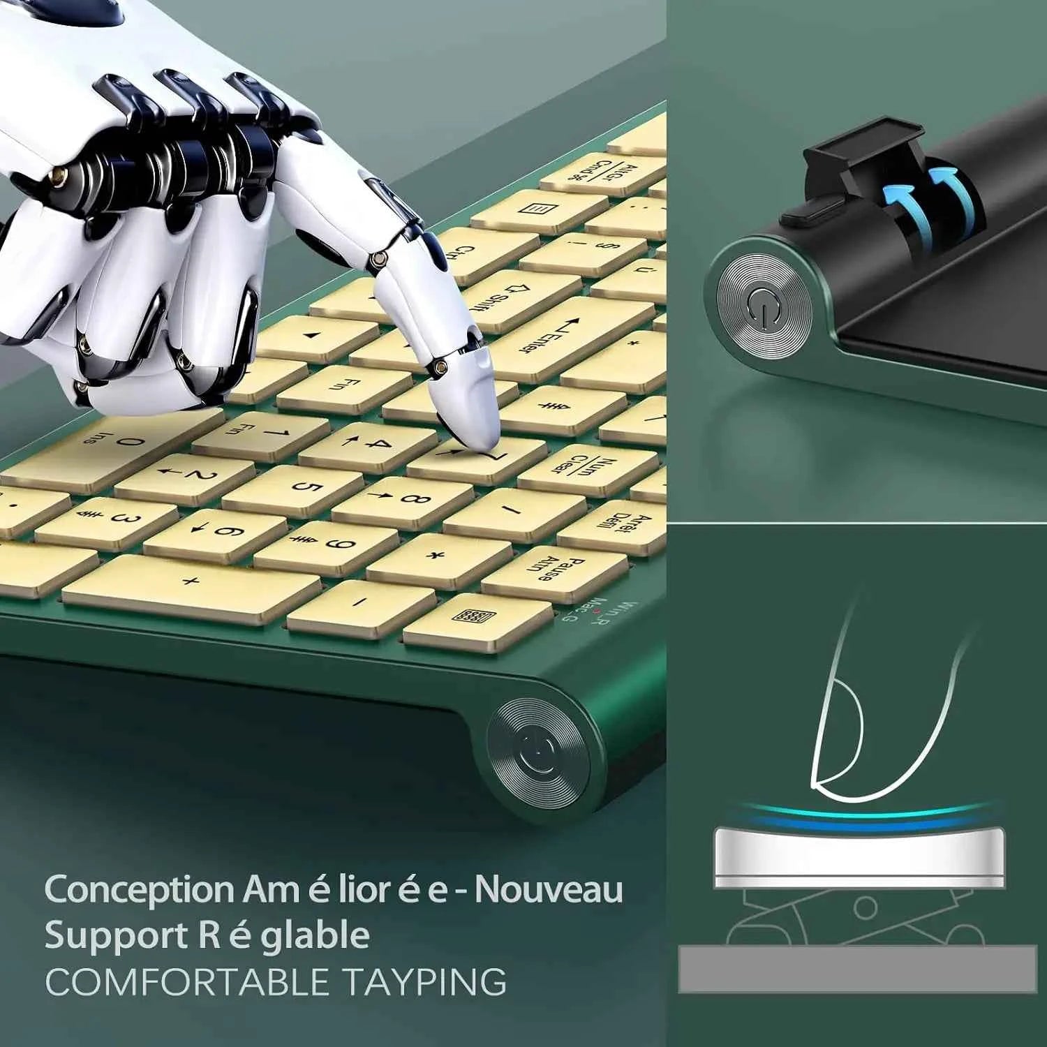 Ergonomic wireless keyboard and mouse, ultra-thin and compact design French AZERTY/ American QWERTY quiet,USB-A and USB-C ports.