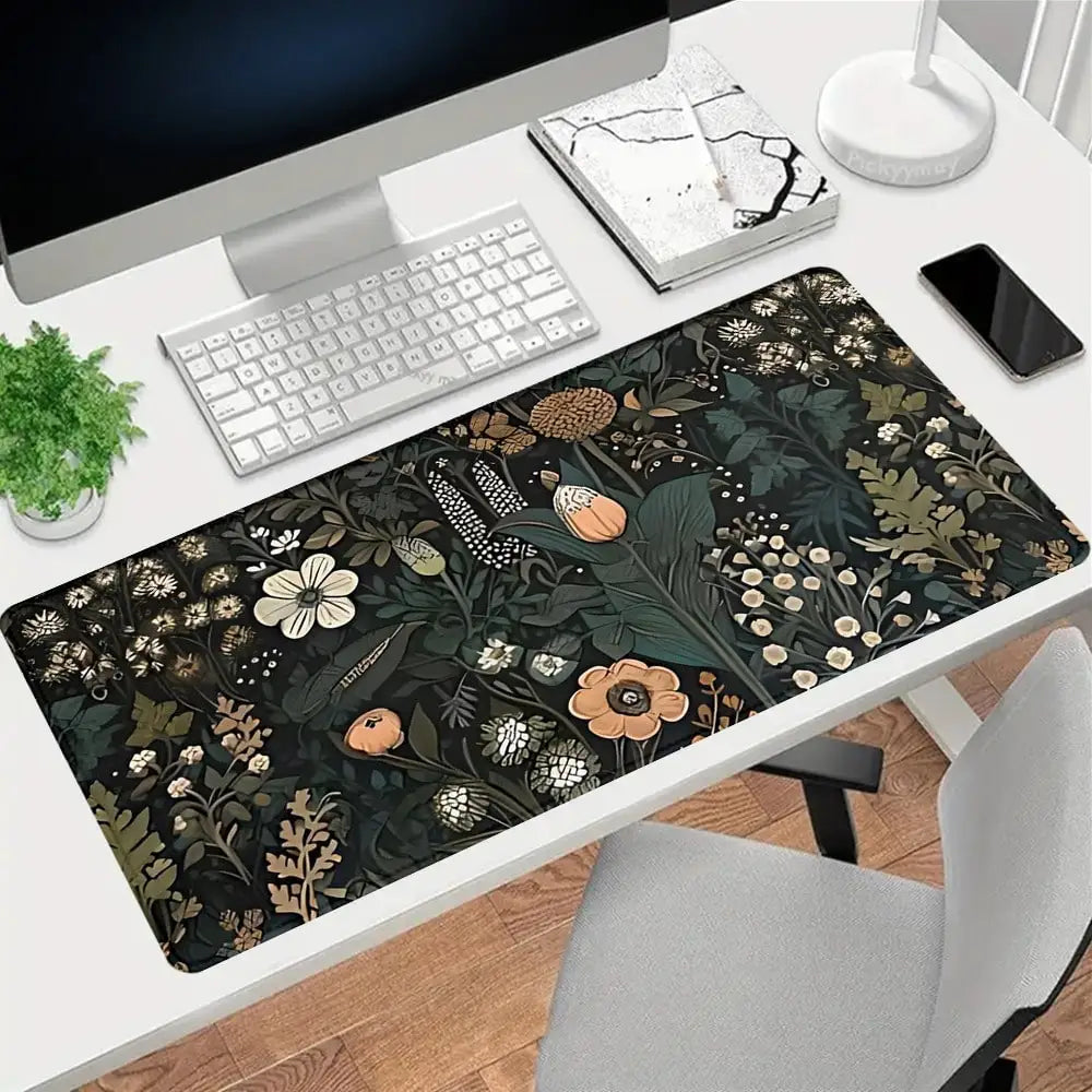 1Pc Gaming Mouse Pad Boho Flowers Large Desk Mat Office Desk Accessories With Stitched Edge Non-Slip Mousepad Rubber Base Desk Pad 35.4x15.7 Inch For Home