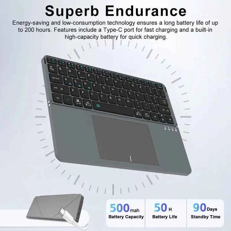Multi-functional Wireless Bluetooth 5.0 Folding Keyboard for Tablet/Phone/PC Detachable Leather Stand Touch Portable Keyboard