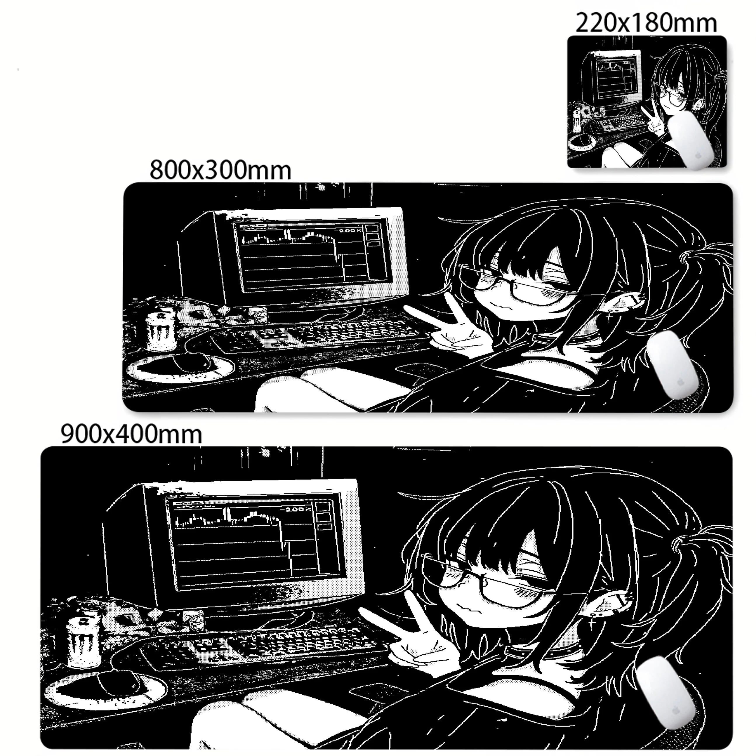 XXL Anime Girl Mouse Pad Black White Mousepad Large Gaming Keyboard Pads Office Pc Accessories Desk Mat PC Cabinet Mats Rug