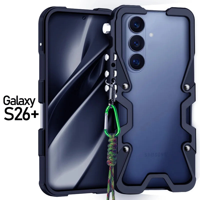Luxury Armor Metal Aluminum Phone Bumper For Samsung Galaxy S26 S25 S24 Ultra + FE Cover Mechanical Purely Handmade Skull Case