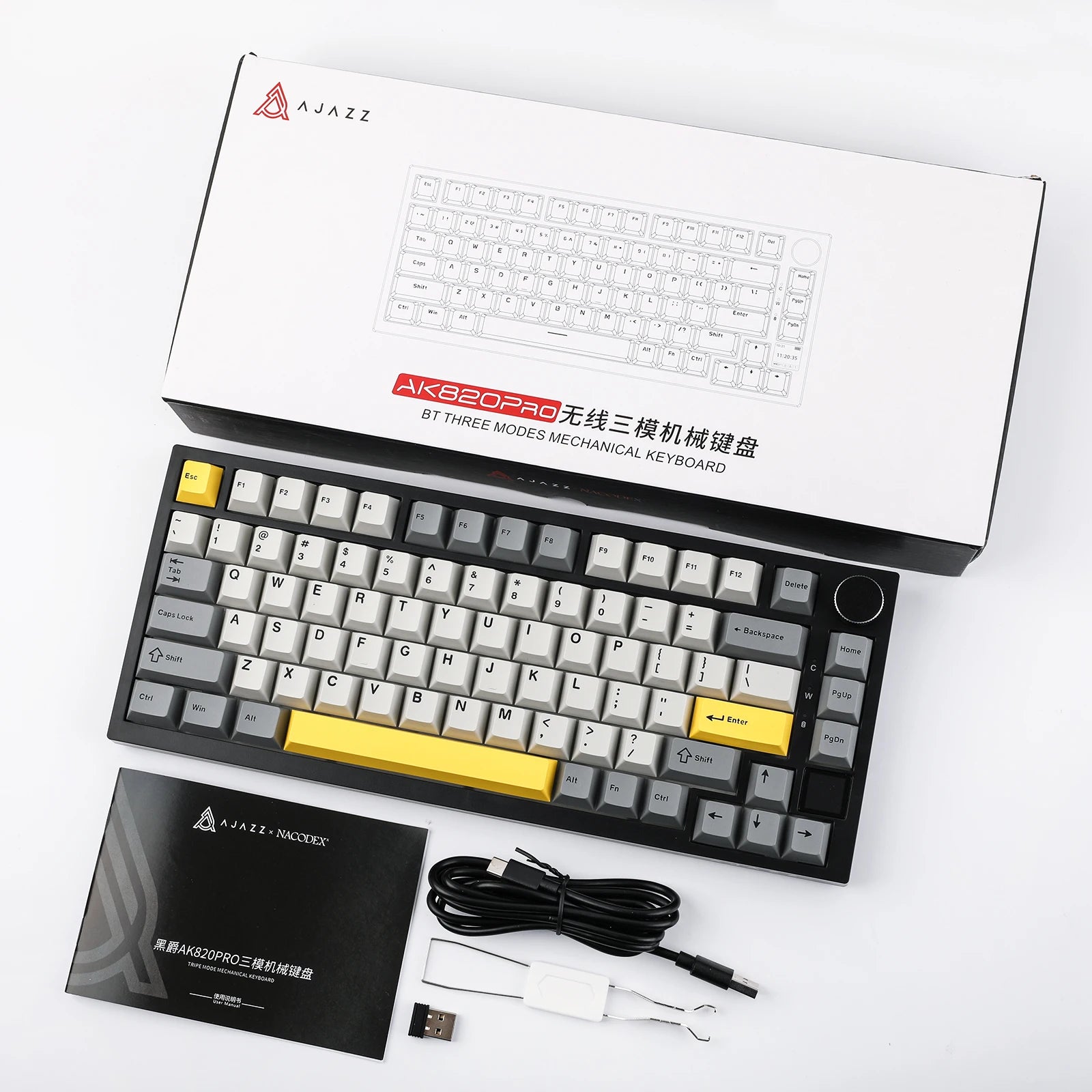 Ajazz AK820 Pro 75% Gasket-mounted Bluetooth 5.1/2.4G Wireless & Wired Mechanical Keyboard with TFT Screen for Gaming
