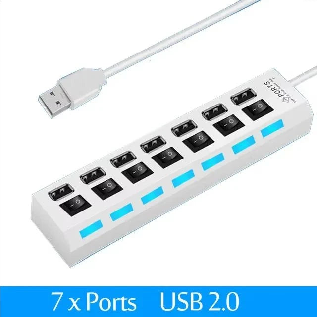 7-Port USB 2.0 Hub with Independent Switches & LED Indicators