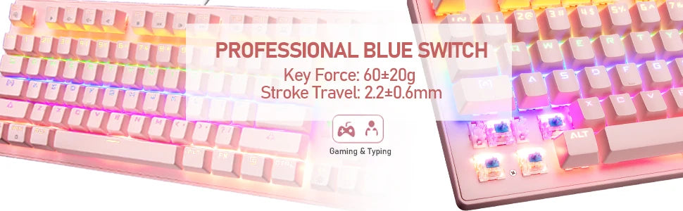 K2 Wired Mechanical Gaming Keyboard 82 Keys Rainbow Backlit Blue Switch Keyboard&Lightweight Gaming Honeycomb Mouse 6400DPI