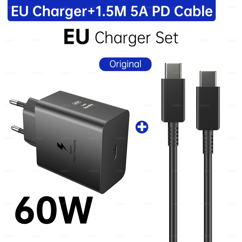 Samsung S26 Ultra original 60W Charger PD Type C Adapter EU Plug Fast Charge Samsung S25+ S25 S24 S23 S22 Ultra A57 Tab S10 S9
