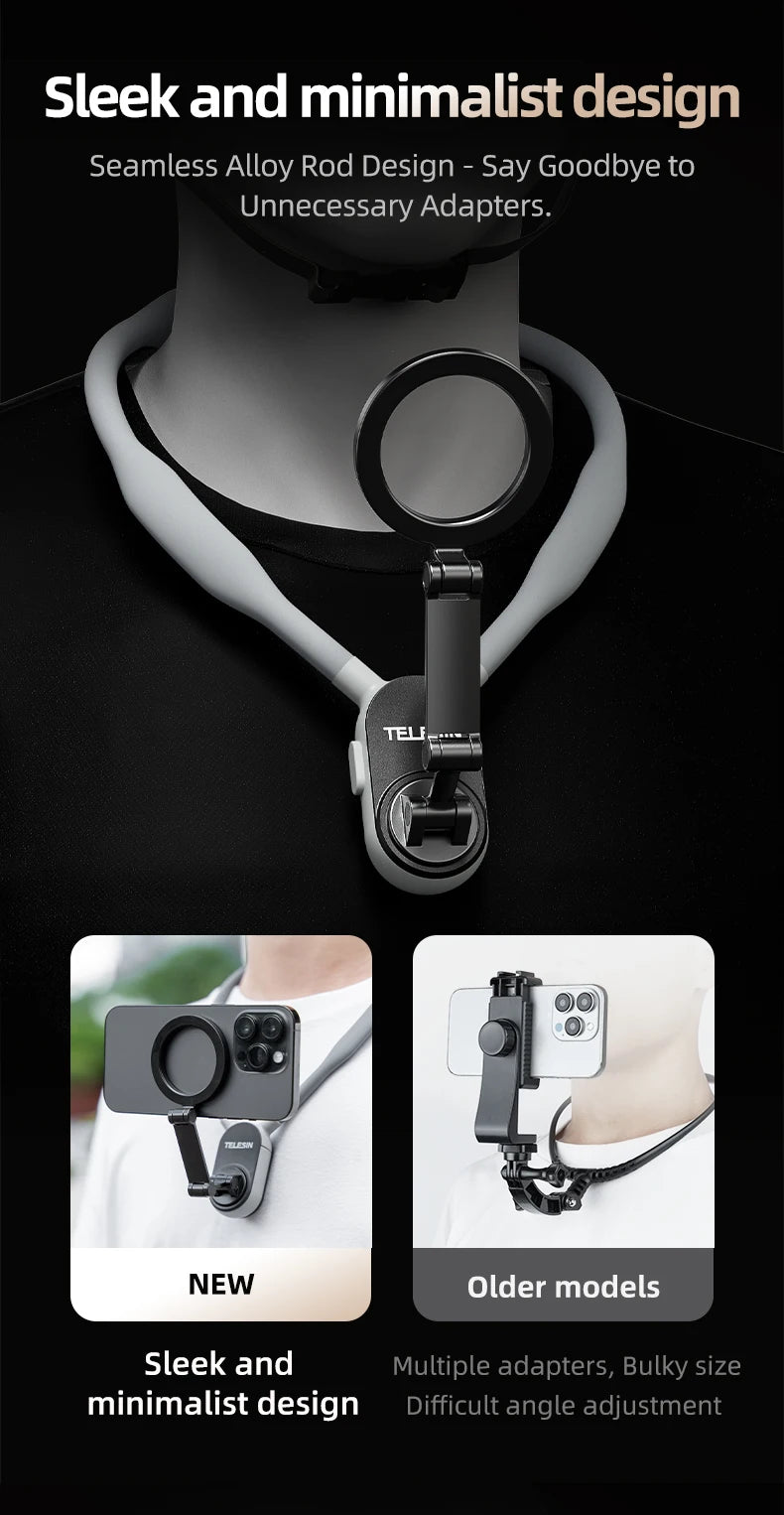 TELESIN Silicone Magnetic Neck Mount Quick Release Phone Stand Universal Compatible with iPhone MagSafe Samsung Huawei Xiaomi