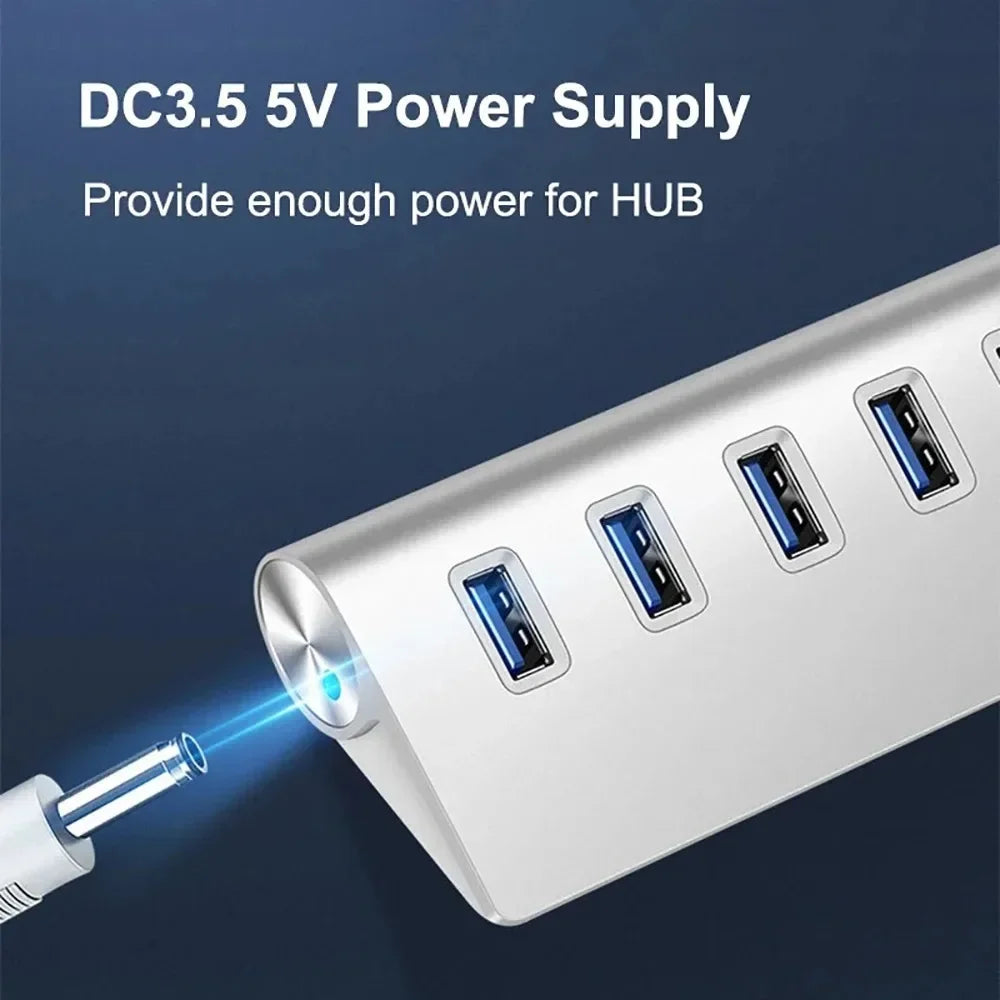 7 Ports Aluminum Alloy USB 3.0 HUB 5Gbps High Speed USB Docking Station USB HUB USB Splitter For Computer Laptop Macbook Pro