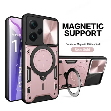 Camera Slide Protect Case For Xiaomi Redmi Note 13 12 11 10 Pro Plus Redmi Note 12S 11S 13C 12C 9 For Magnetic Ring Holder Cover