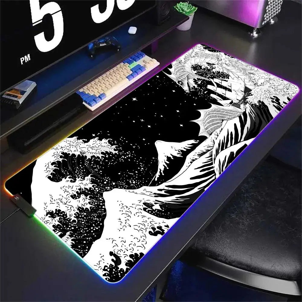 Japan Style Wave Mouse Pad RGB Lighted Mousepad Mechanical Keyboard Pads Office Computer Accessories LED Non-slip Game Table Mat - WinSupport Tech