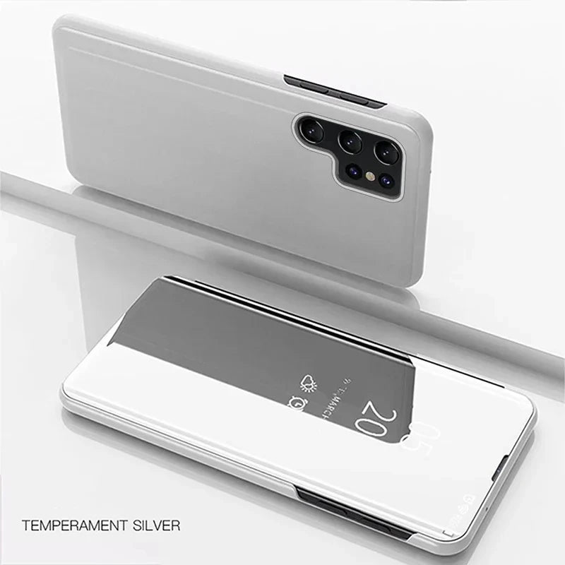 Mirror Flip Leather Phone Cases For Samsung Galaxy S26 S25 S24 S22 S23 Ultra S21 Plus FE A56 A36 A55 A35 A15 A34 A16 A54 Cover