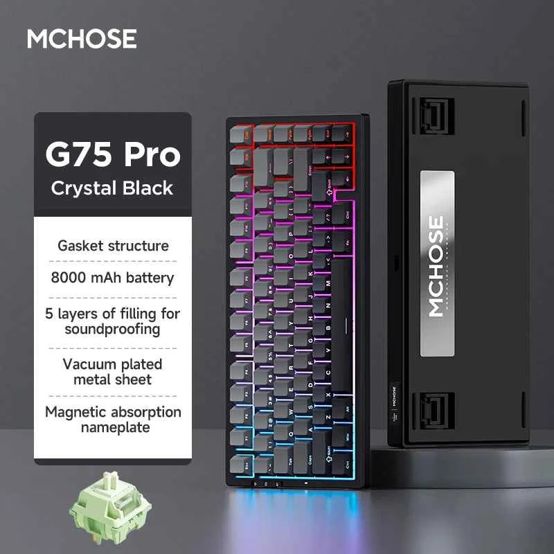 MCHOSE G75 Pro Gaming Mechanical Keyboard Tri-Mode Wireless Hot Swappable RGB Backlit Customized 75% Layout Pc Gamer Accessories