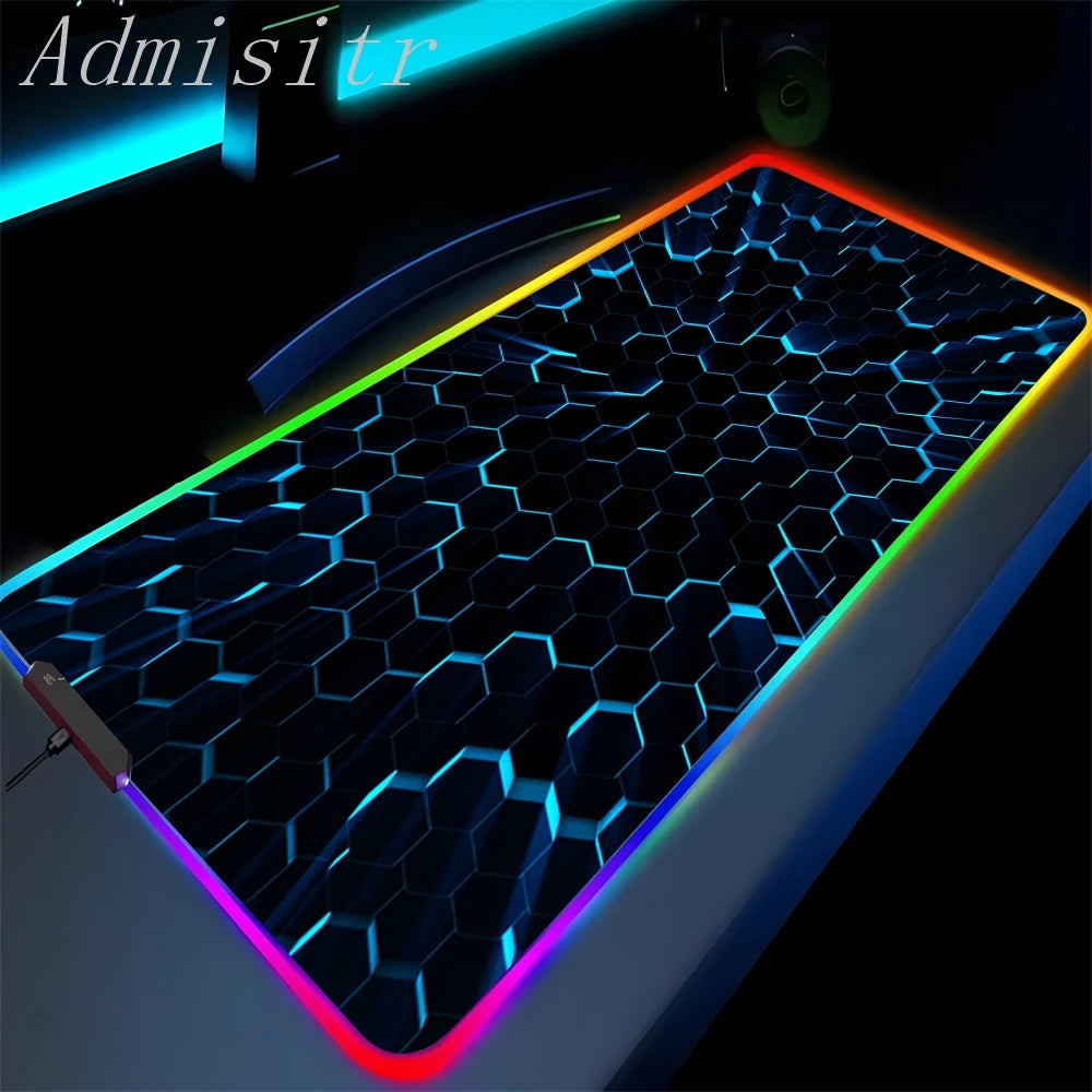 Geometry Large RGB Gamer Mousepad 40x90cm Hexagon Mouse Mat Gaming Mousepads LED Keyboard Mats Luminous Desk Pads Mouse Pad