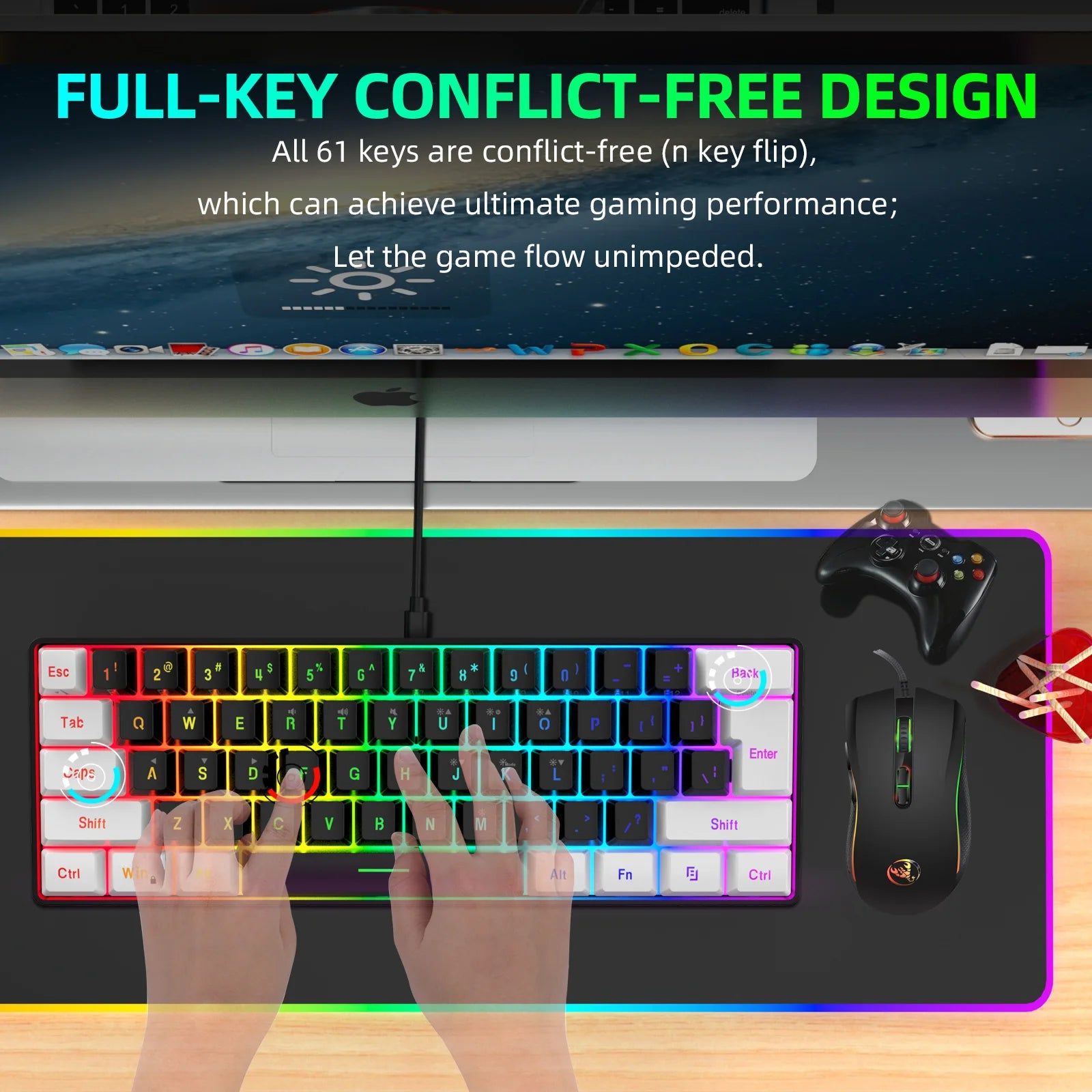 61 keys Wired White Black Keyboard RGB Gaming Mouse Office Kit Backlight Keyboard and Mouse Combo - WinSupport Tech