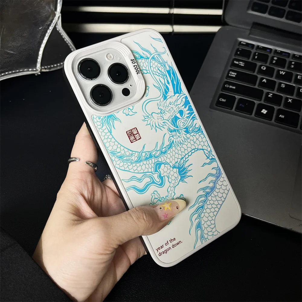 Luxury Fad Luminous Dragon Pattern Phone Case for iPhone 16 Pro Max 15 14 13 12 11 Shockproof Anti-Drop Glow in The Dark Cover