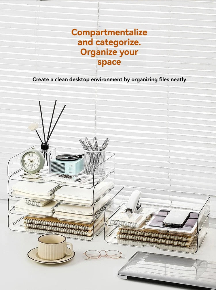 Transparent document storage rack, desktop storage rack, office book table storage box, organizer box