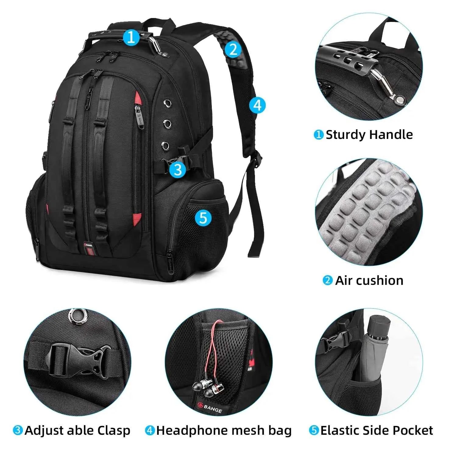 BANGE Large Multi-Function 40L Laptop Backpack 17 Inch Durable Travel Backpack School Bag For Teenagers with USB Recharging Port
