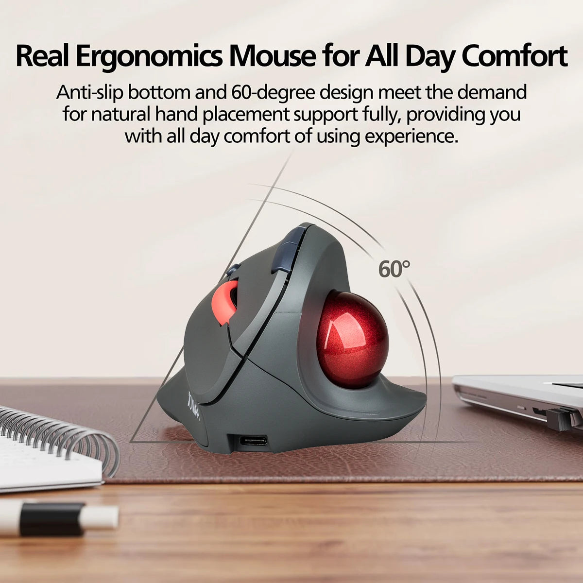 Ergonomic Bluetooth/2.4G Wireless Trackball Mouse for PC/Laptop/Desktop,Rechargeable Optical Vertical Mouse with Silent Design