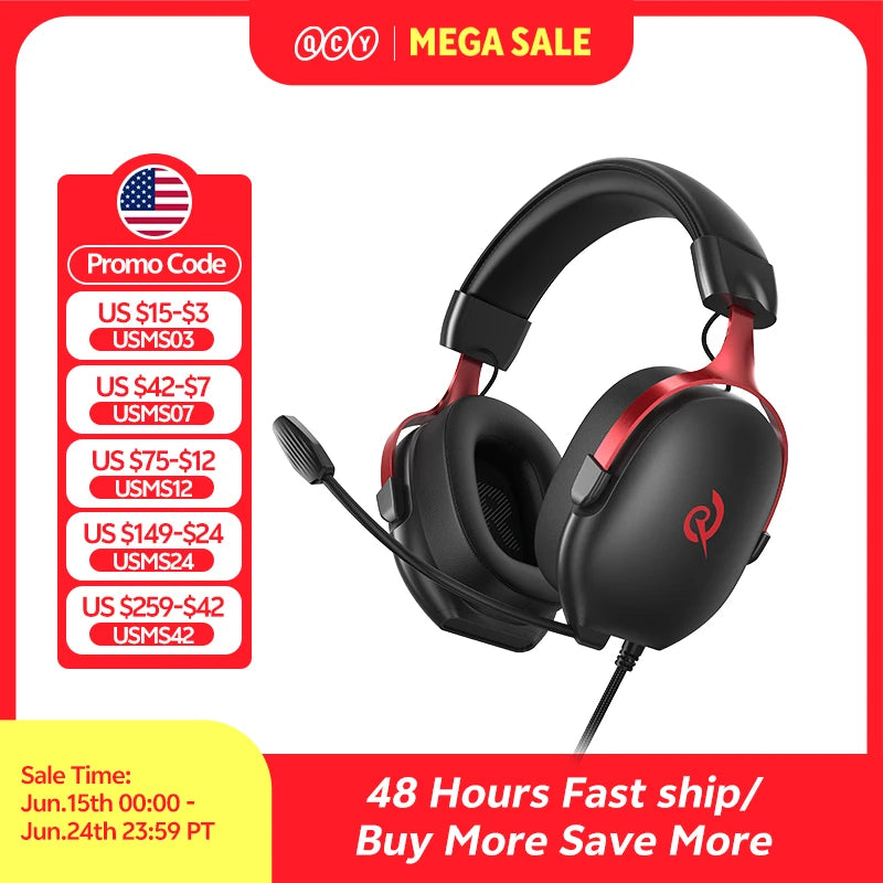 QCY VN200 Pro Wired Gaming Headset With Mic 40mm Driver 7.1 Surround Over Ear Headphones For PC PS4 PS5 Gamer Headphones