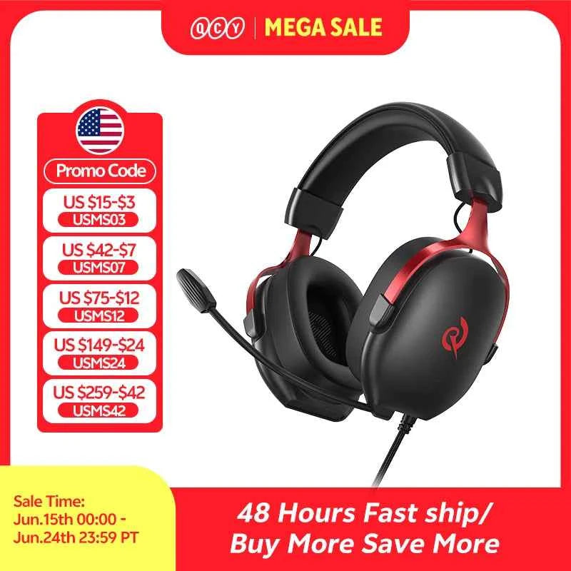 QCY VN200 Pro Wired Gaming Headset With Mic 40mm Driver 7.1 Surround Over Ear Headphones For PC PS4 PS5 Gamer Headphones