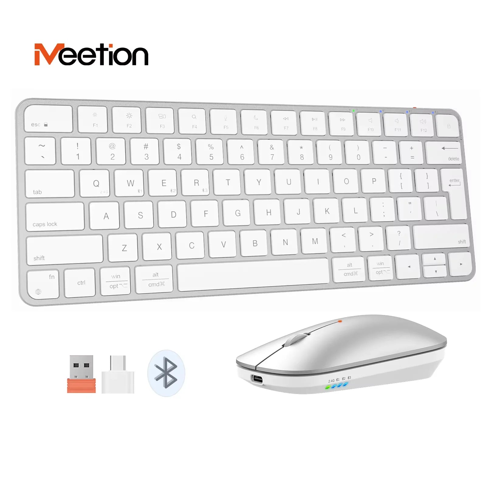Meetion Ultra Thin Wireless Keyboard Mouse Rechargeable 2.4G USB Bluetooth Keyboard and Mouse Combo Silent Mini for Mac Tablet