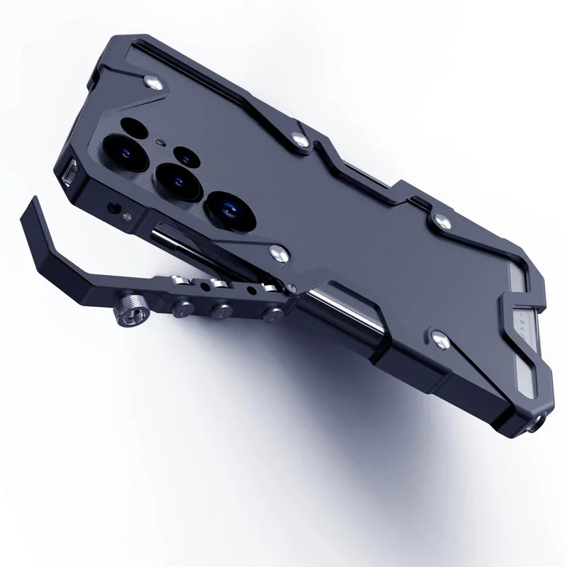 Luxury Armor Metal Aluminum Phone Bumper For Samsung Galaxy S26 S25 S24 Ultra + FE Cover Mechanical Purely Handmade Skull Case