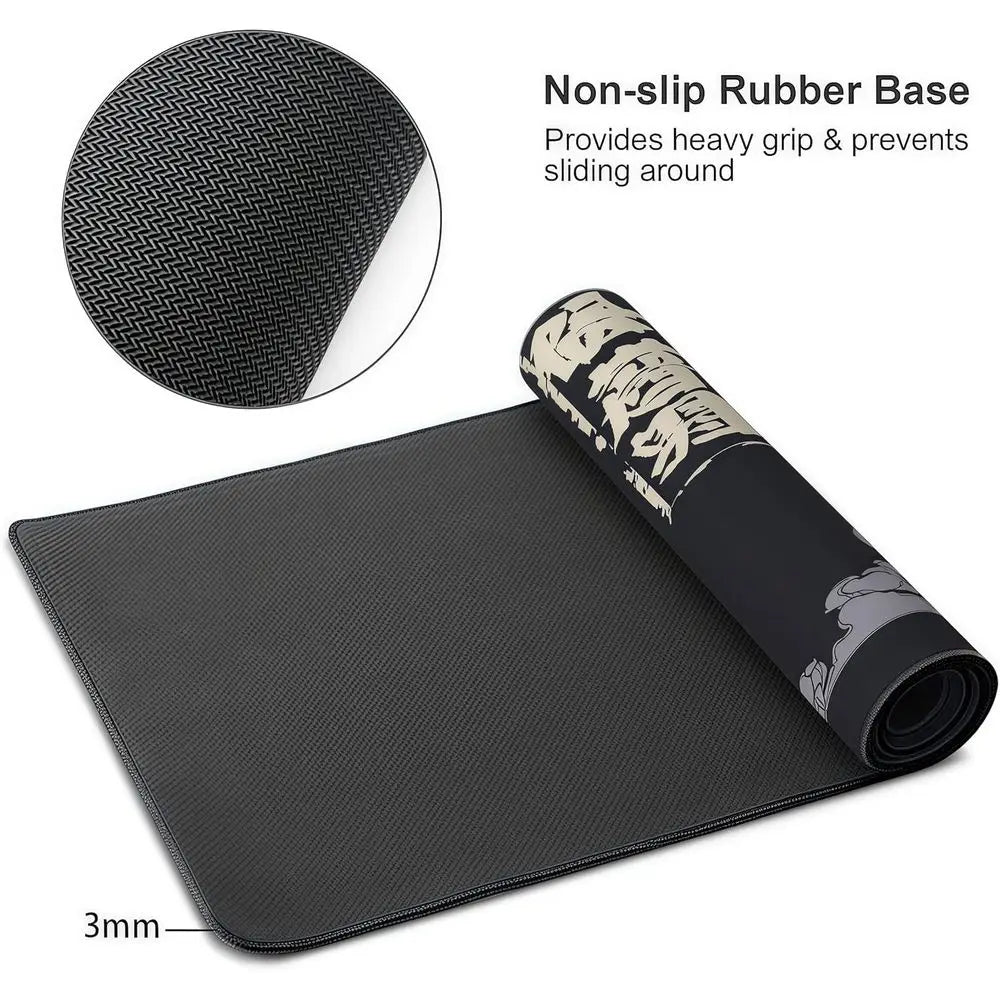XXL Gaming Mouse Pad with Non-Slip Base, Waterproof & Stitched Edges, Japanese Demon Mask Design, 35.4x15.7 inches